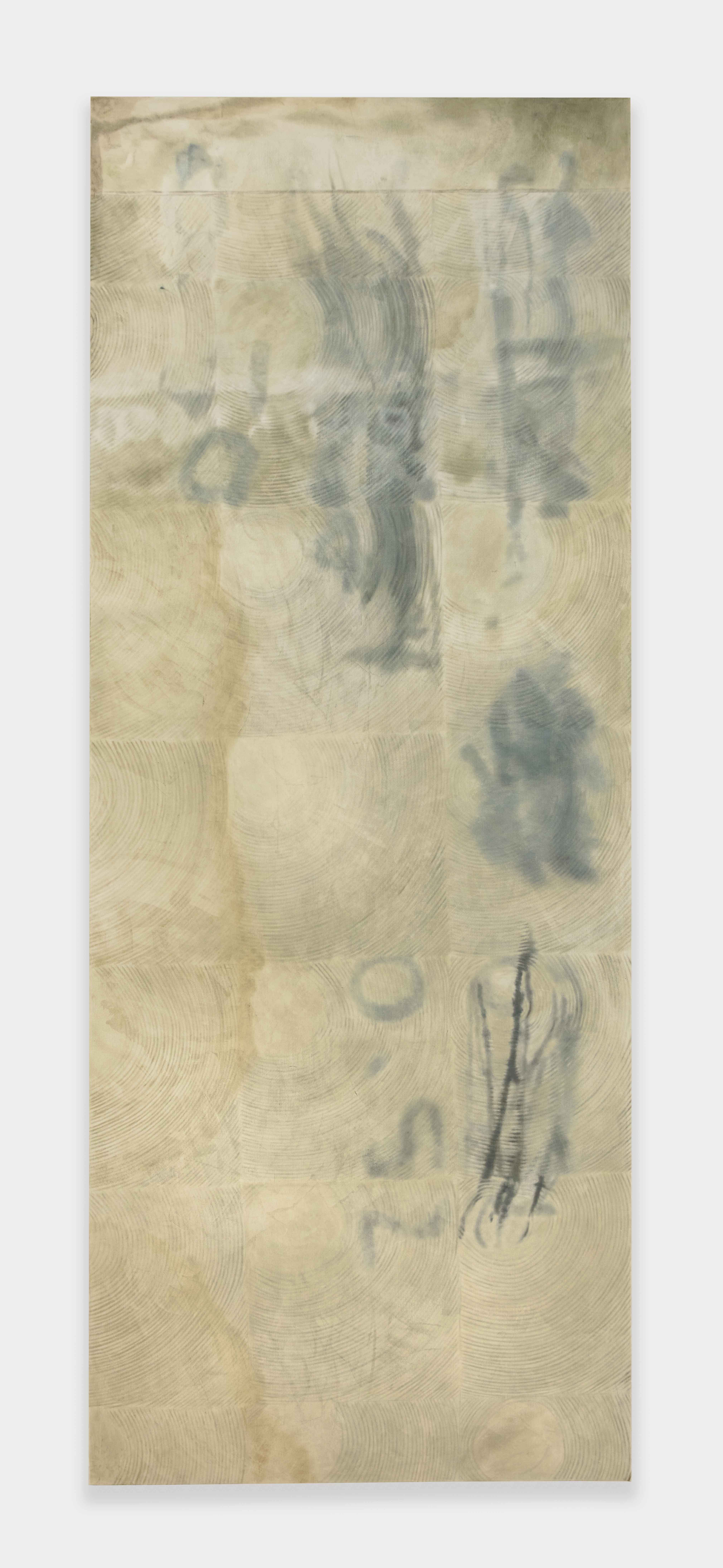 Elise Nguyen Quoc, <i>Seedbed for Lies</i>, 2025. Pigment on paper mounted on wood panel, 96 x 37 1/2 x 2 in (243.89 x 95.4 x 5 cm)